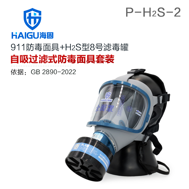 海固911全面罩+P-H2S-2濾毒罐 硫化氫氣體防護(hù)套裝
